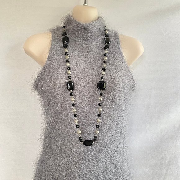 🌻 🌸 Black & Silver Chunky Long Necklace - Picture 2 of 8